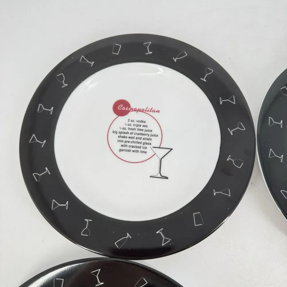 Pottery Barn Retro Bar Mixed Drinks 8 1/8” Dessert Salad Plates Set of 6